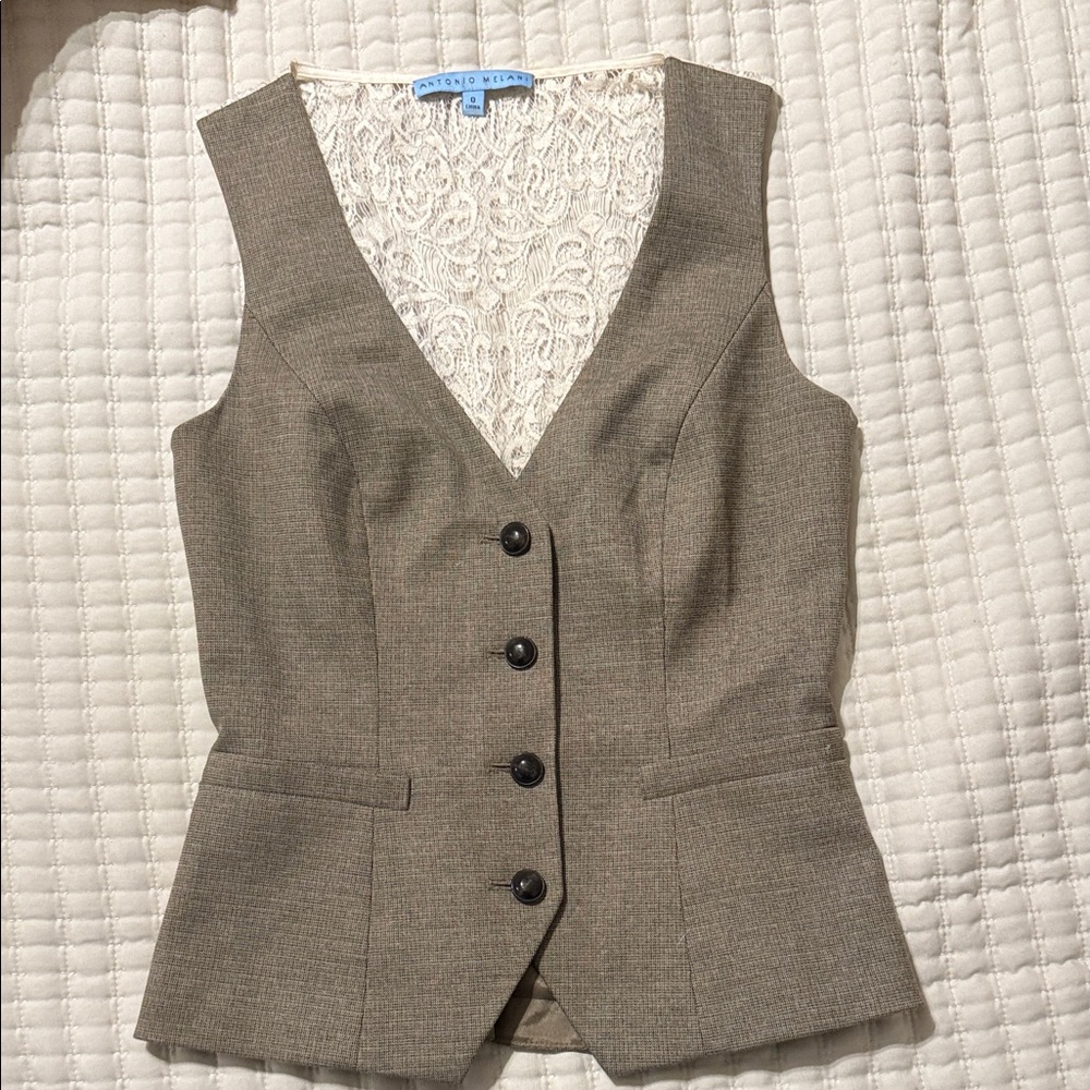 Antonio Melani Tan Vest with Lace Detail